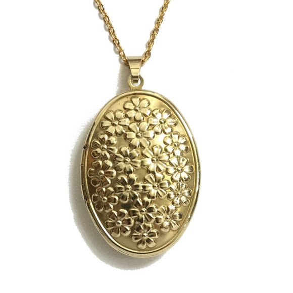 Golden Brass Floral Ornate Locket Necklace - Picture 1 of 6